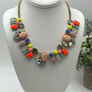J. Crew Brûlée Neon Multicolor  "Fiesta" Rhinestone Crystal Cluster Necklace